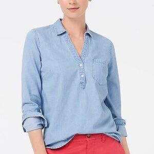 J.Crew Chambray Popover Shirt Light Wash Denim Henley Top Size M